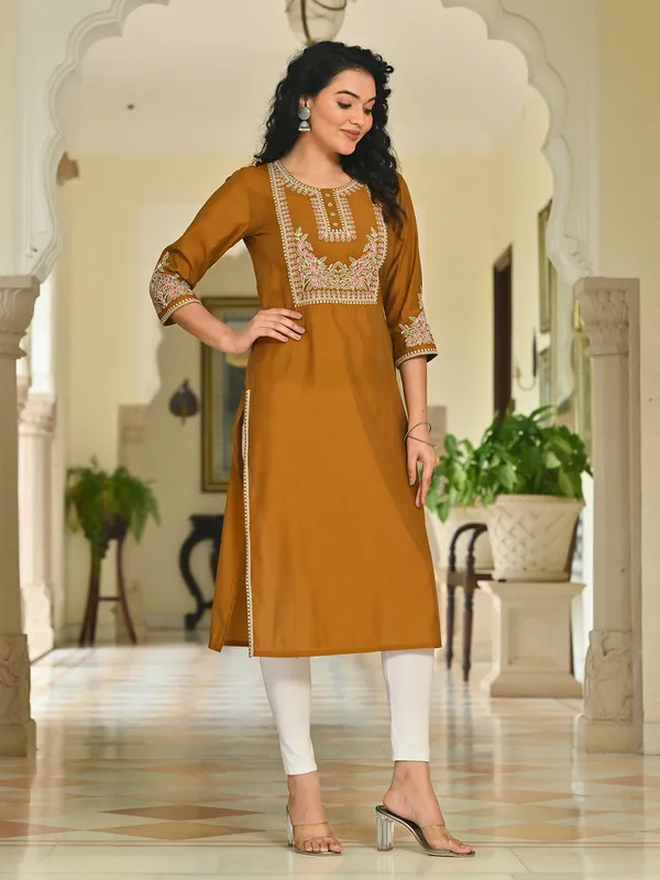 Mehendi green cotton silk kurti for casual