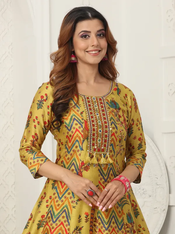 Mehendi green dola silk anarkali suit