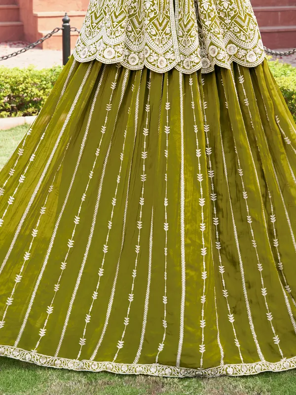 Mehendi green embroidered georgette lehenga suit