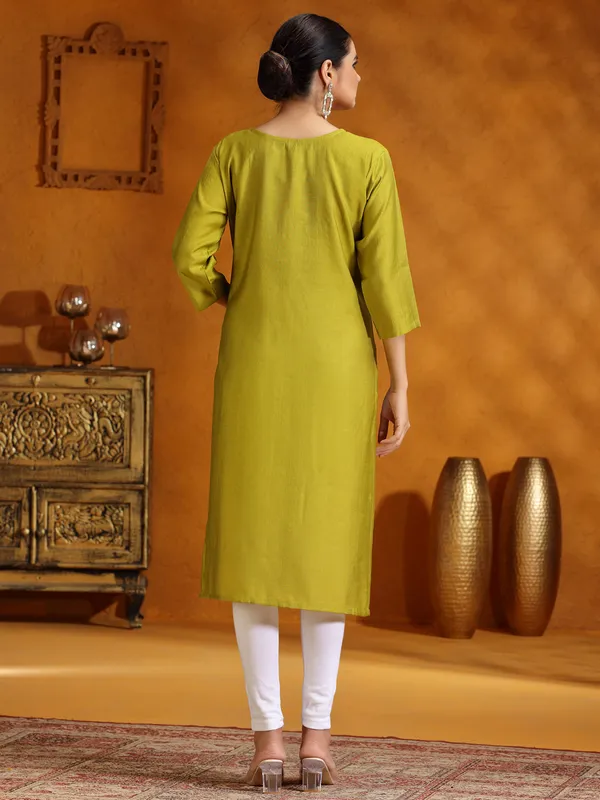 Mehendi green embroidery kurti in cotton silk