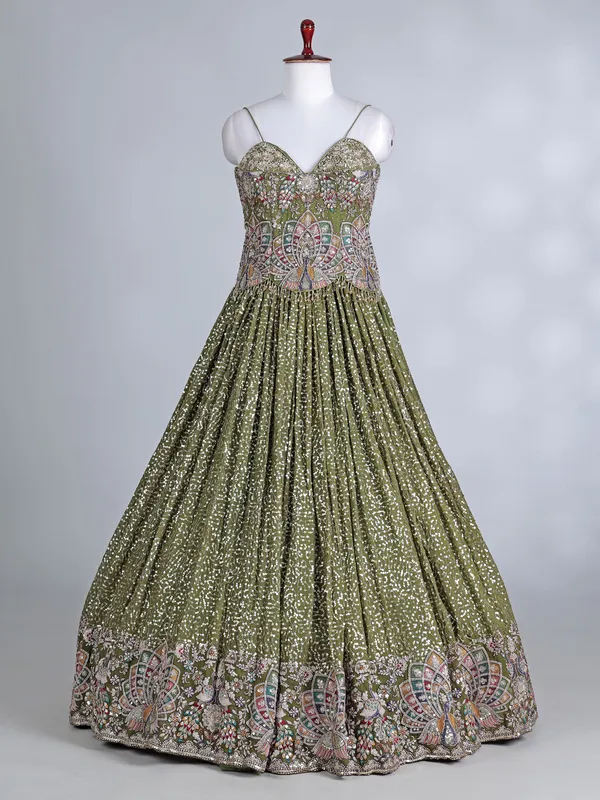 Mehendi green georgette embellished lehenga choli