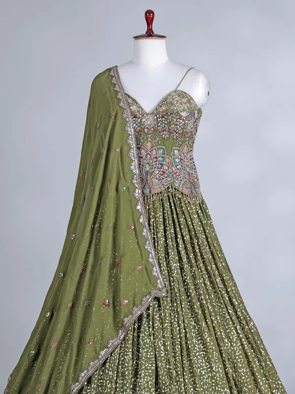 Mehendi green georgette embellished lehenga choli
