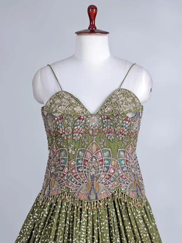 Mehendi green georgette embellished lehenga choli
