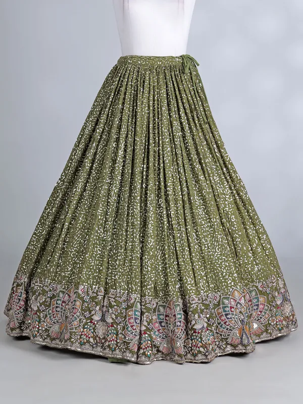 Mehendi green georgette embellished lehenga choli