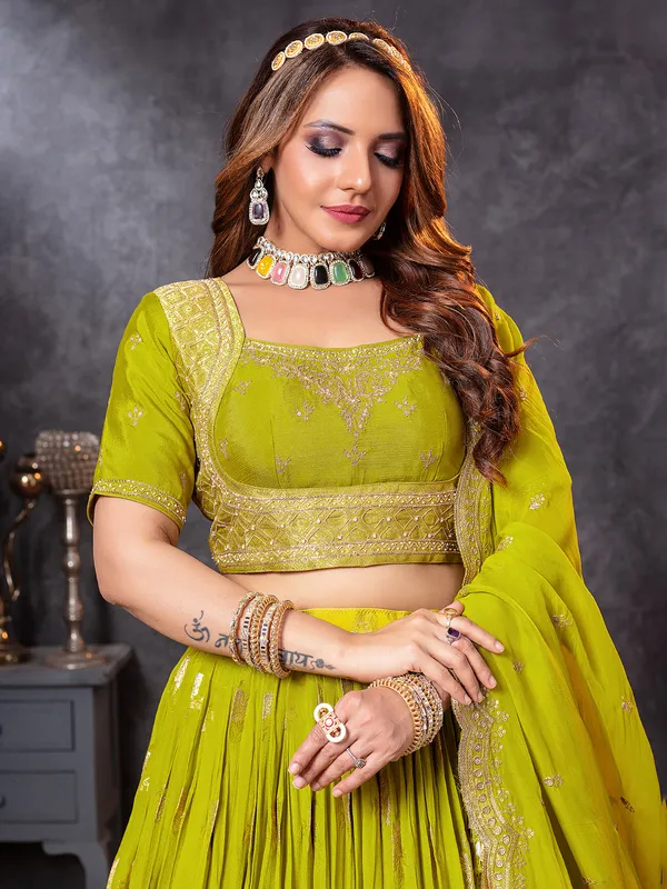 Mehendi green georgette lehenga choli for festivities