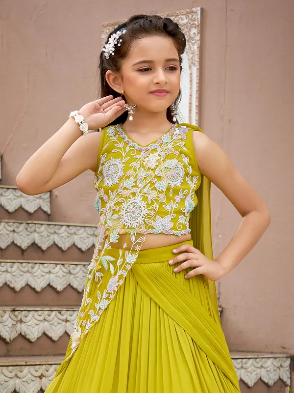 Mehendi green georgette lehenga choli with attached dupatta