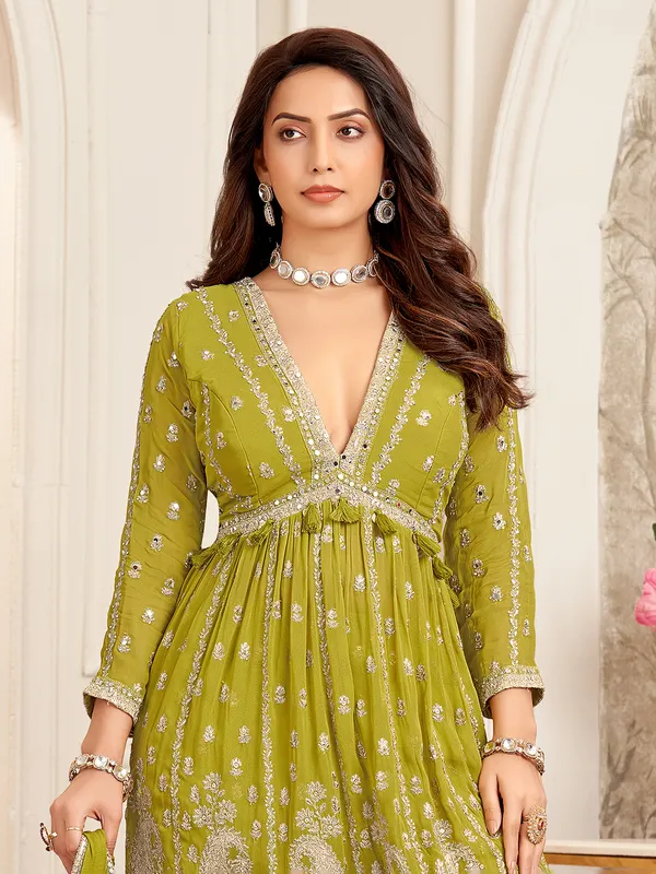 Mehendi green georgette pakistani palazzo Suit