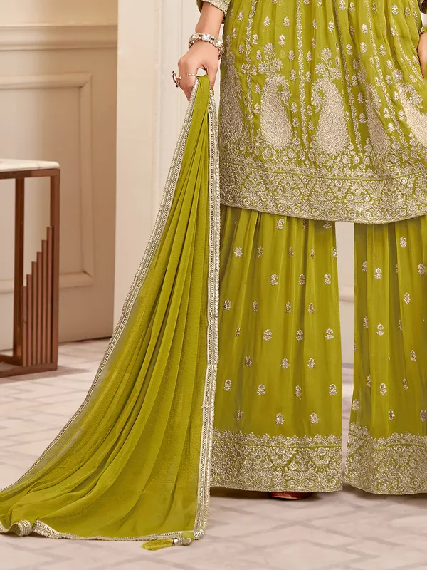 Mehendi green georgette pakistani palazzo Suit