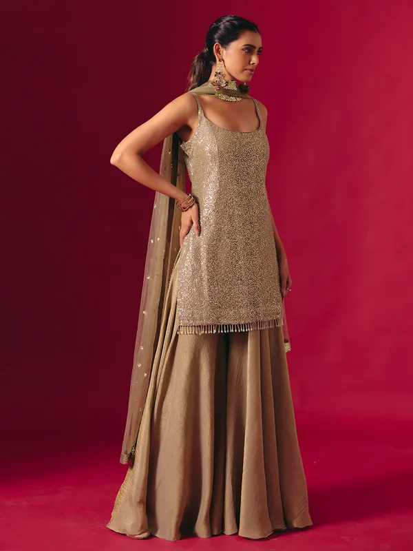 Mehendi green georgette sequinned palazzo suit