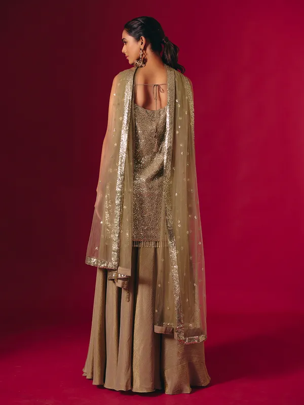 Mehendi green georgette sequinned palazzo suit