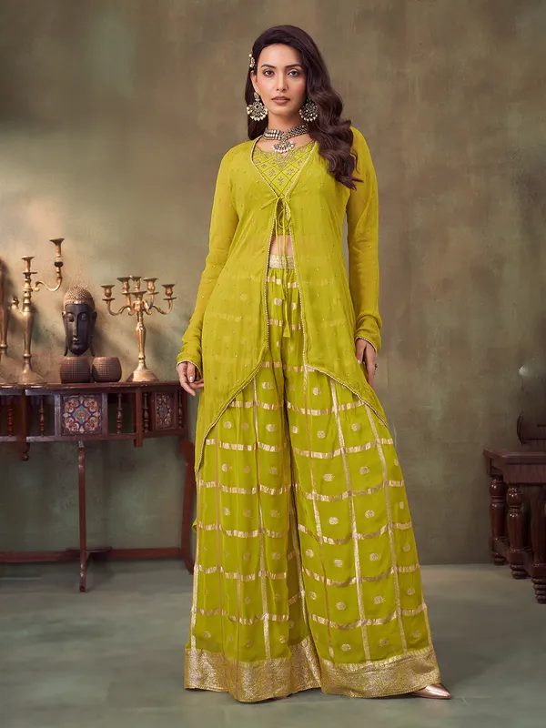 Mehendi green jacket style palazzo suit for women