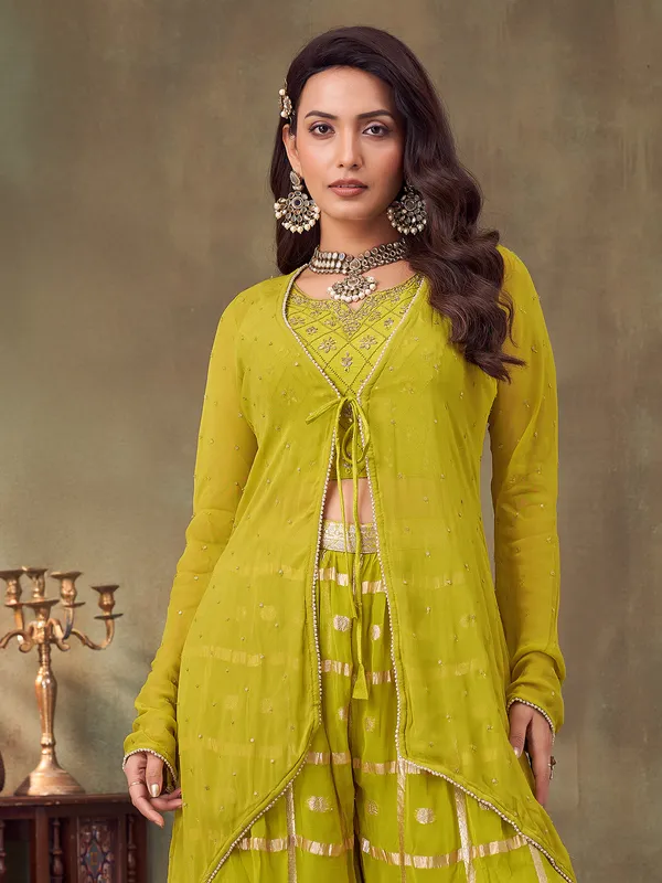 Mehendi green jacket style palazzo suit for women