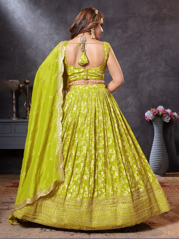 Mehendi green lehenga choli with sleeveless style