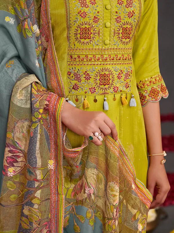 Mehendi green muslin silk salwar suit