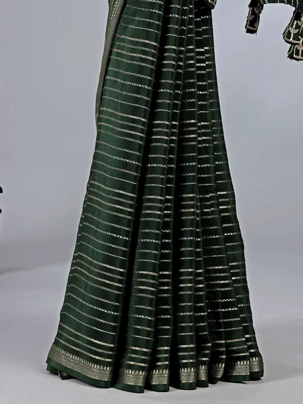 Mehendi green organza saree with sparkling zari work