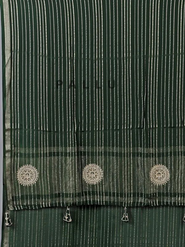Mehendi green organza saree with sparkling zari work