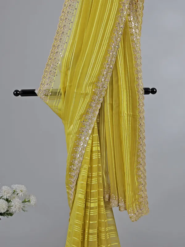 Mehendi green organza satin silk saree for wedding
