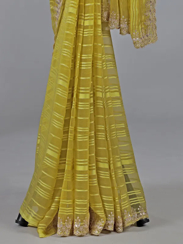 Mehendi green organza satin silk saree for wedding