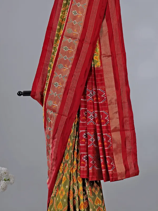 Mehendi green patola silk printed saree