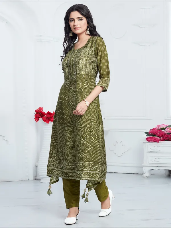 Mehendi green printed a-line kurti