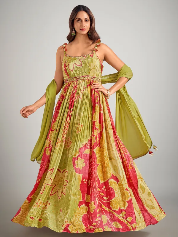 Mehendi green printed designer suit