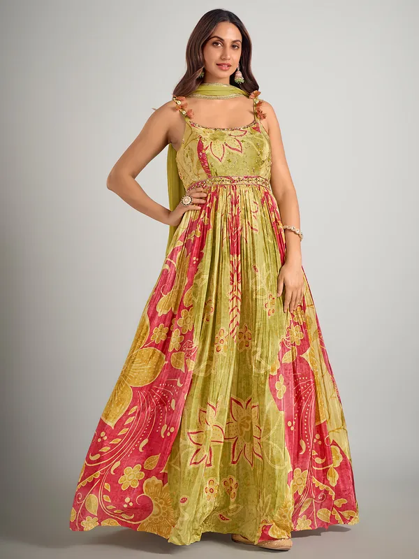 Mehendi green printed designer suit