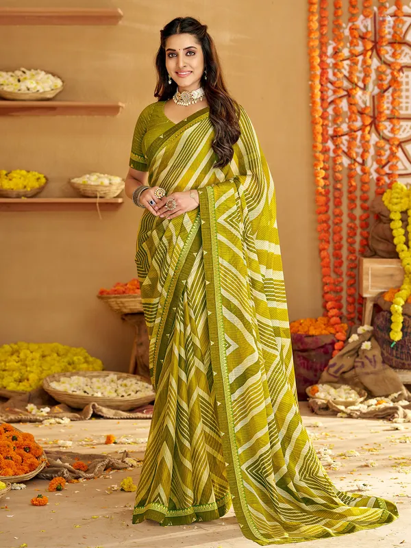 Mehendi green printed georgette saree