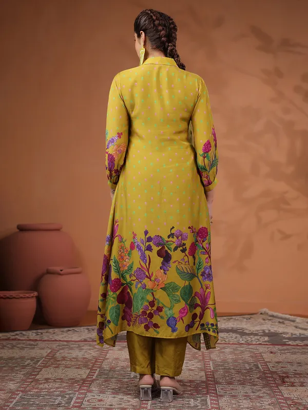 Mehendi green printed kurti set for festive