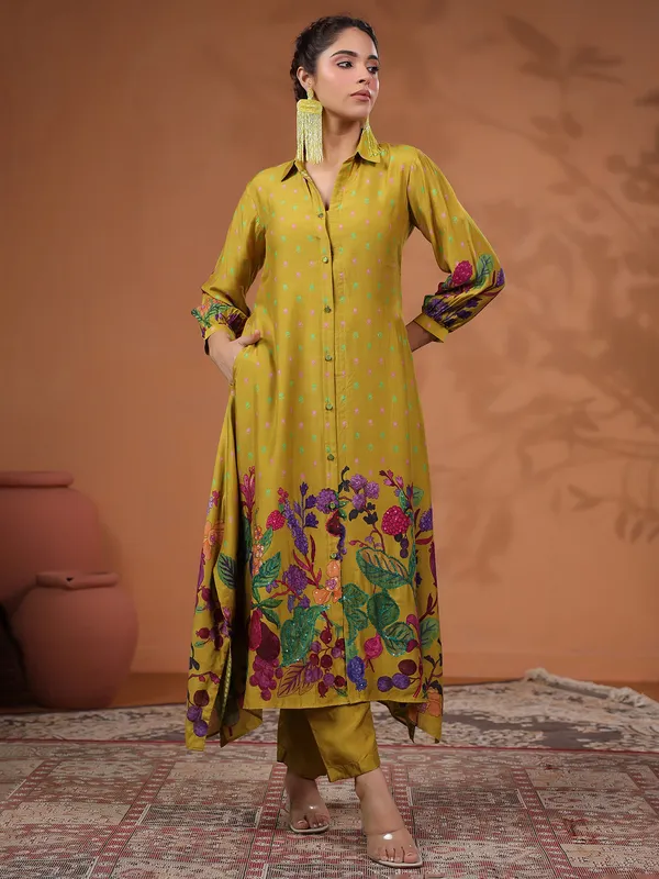 Mehendi green printed kurti set for festive