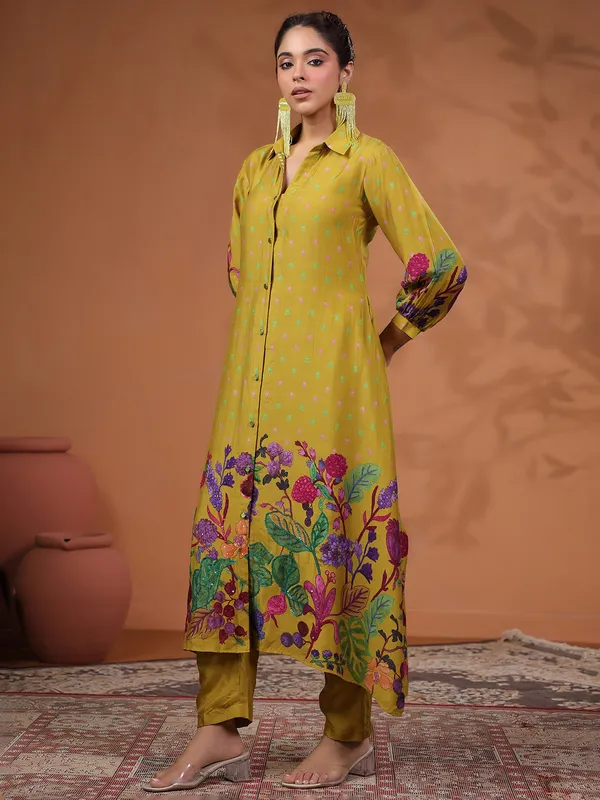Mehendi green printed kurti set for festive