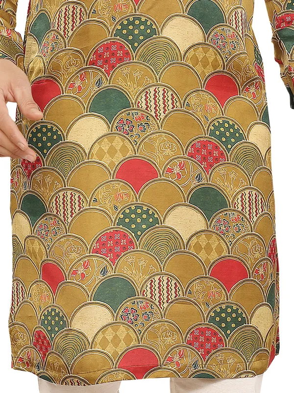 Mehendi green printed mens kurta