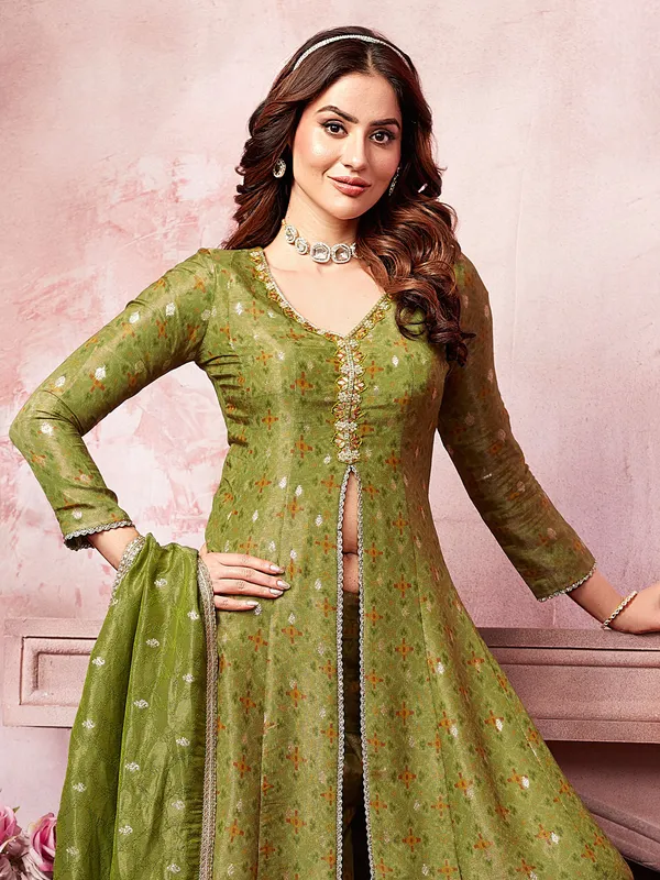 Mehendi green printed palazzo suit for women