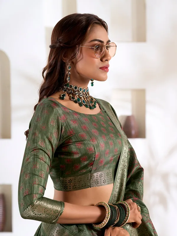 Mehendi green printed silk saree