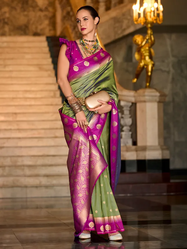 Mehendi Green saree in banarasi silk