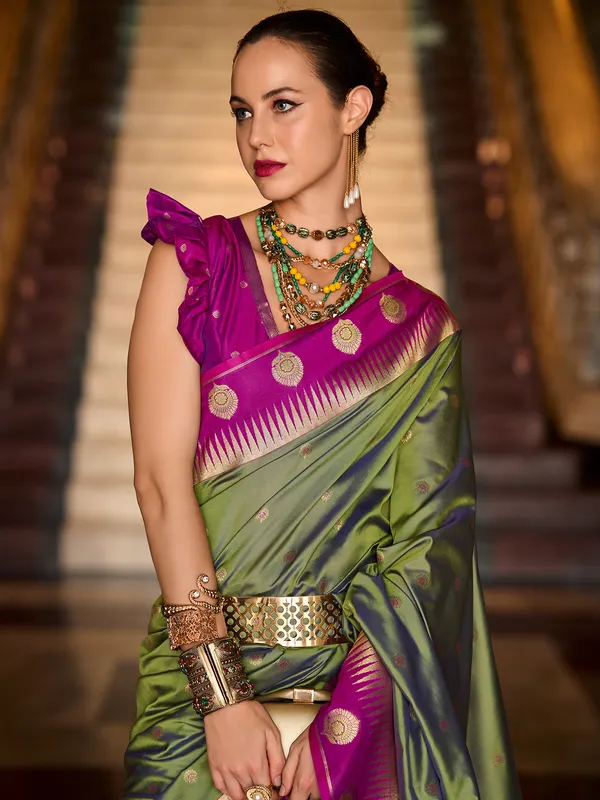 Mehendi Green saree in banarasi silk
