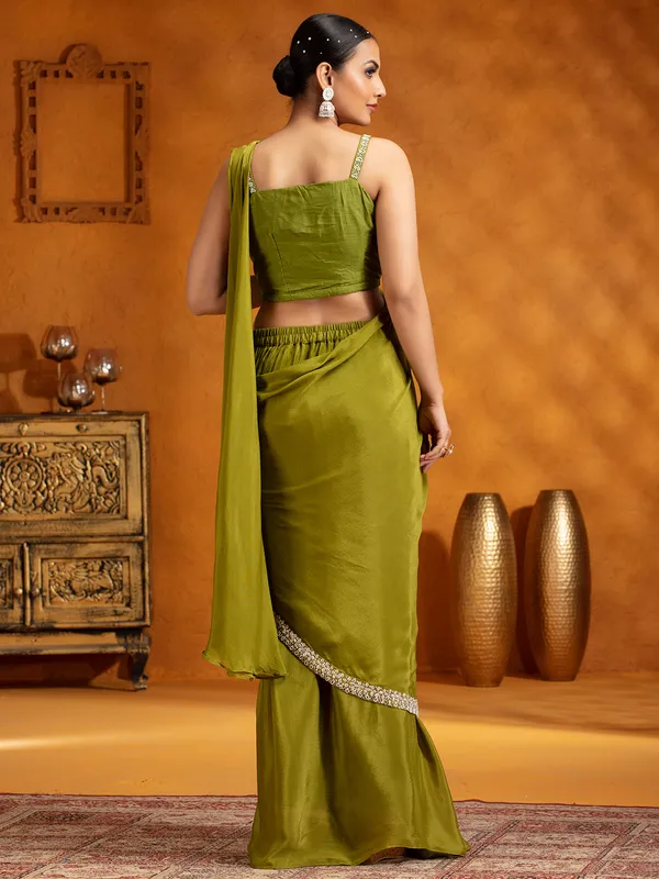 Mehendi green saree in chinon silk