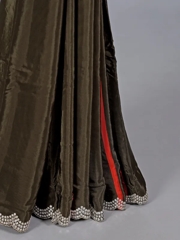 Mehendi green satin silk mehendi wear saree