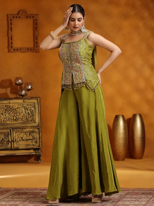 Mehendi green satin silk palazzo suit for women