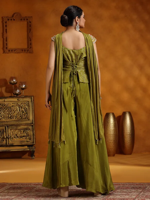 Mehendi green satin silk palazzo suit for women
