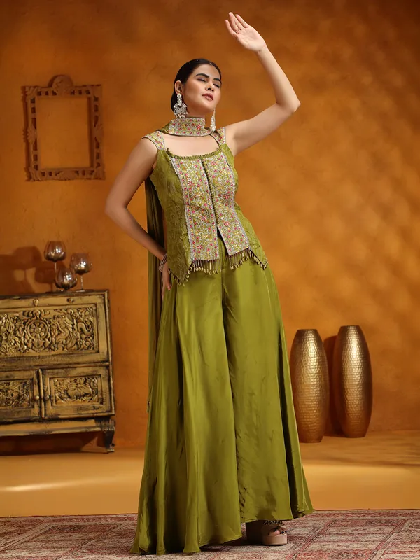 Mehendi green satin silk palazzo suit for women