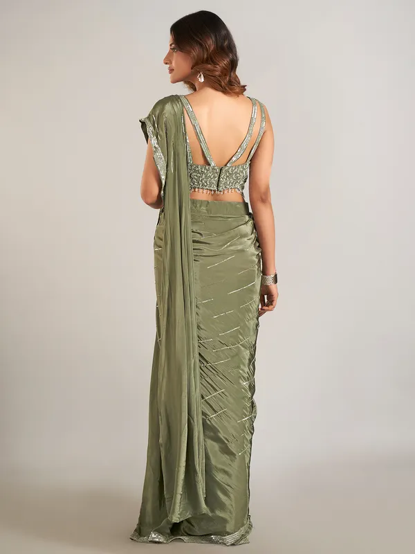 Mehendi green satin silk party wear saree