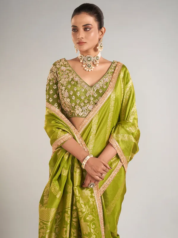 Mehendi green shimmer dola silk saree