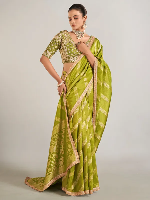 Mehendi green shimmer dola silk saree