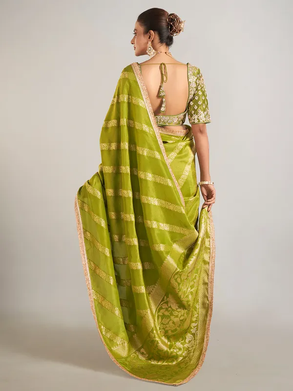 Mehendi green shimmer dola silk saree