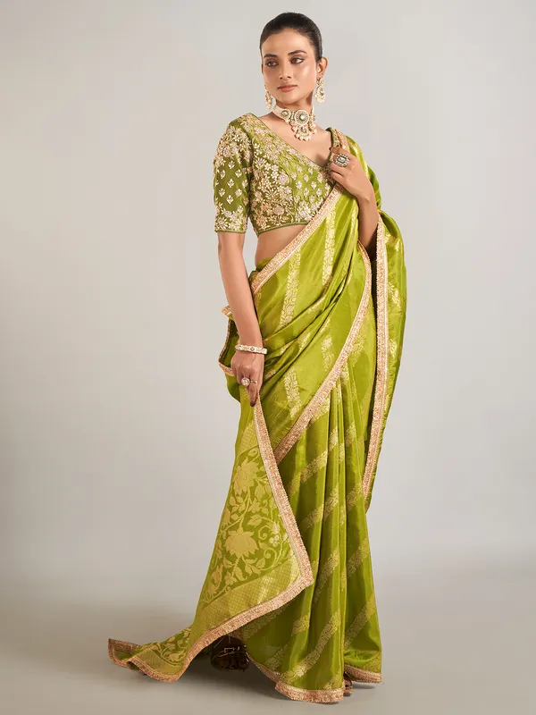 Mehendi green shimmer dola silk saree