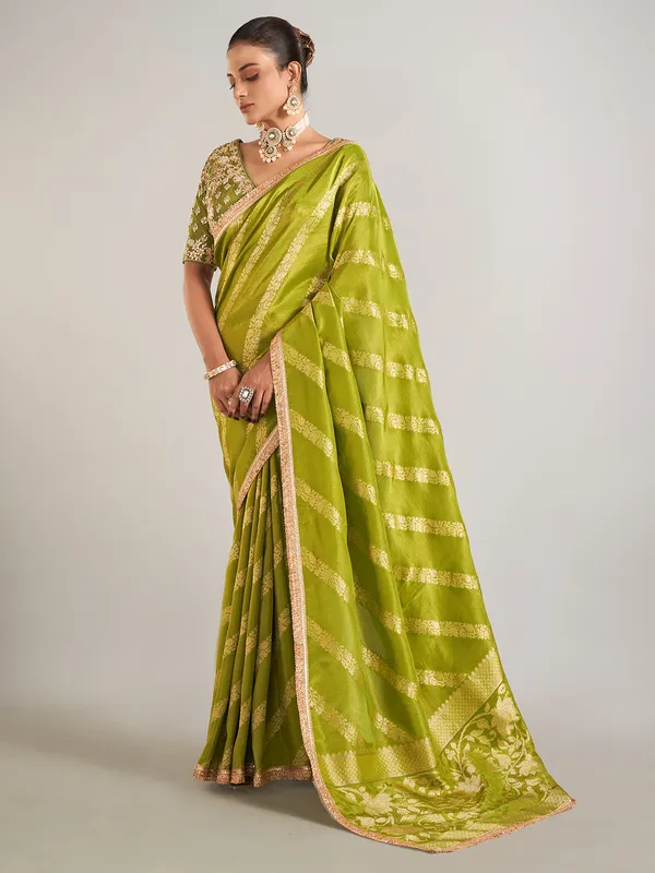 Mehendi green shimmer dola silk saree