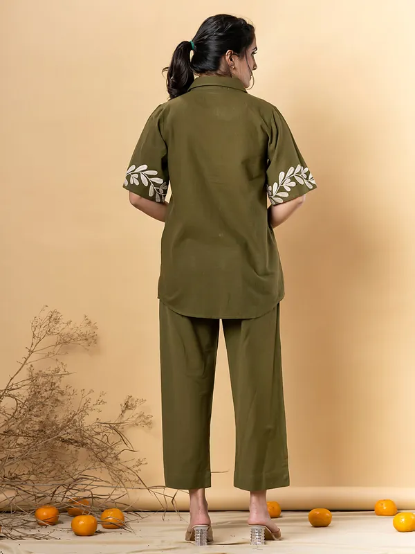 Mehendi green silk co-ord set for women