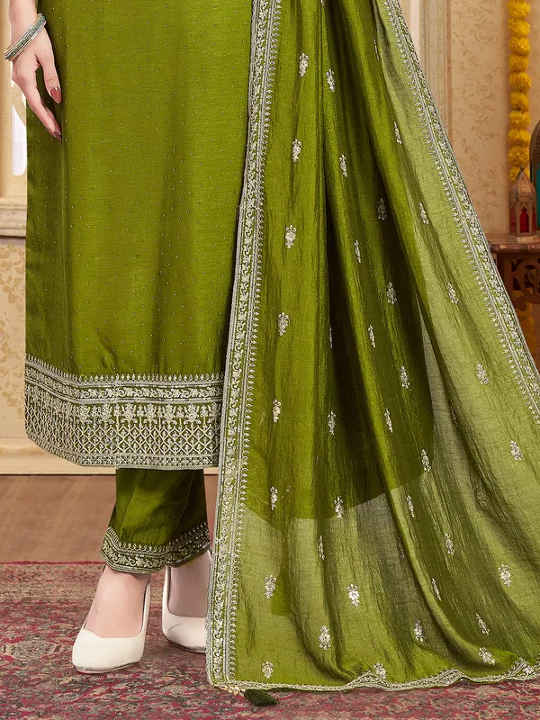 Mehendi green silk embellished salwar suit