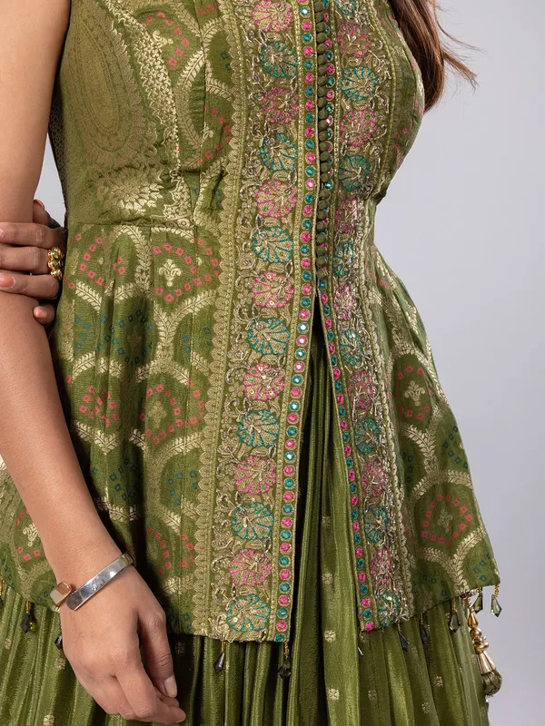 Mehendi green silk lehenga suit