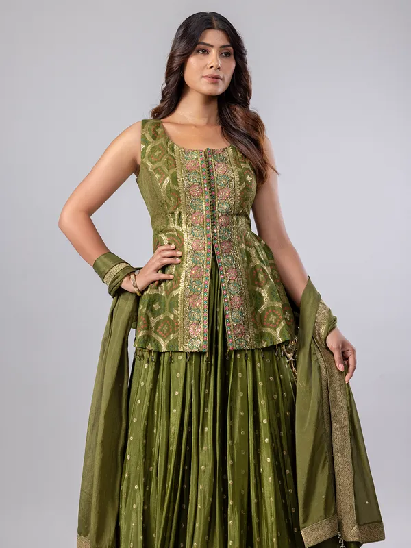 Mehendi green silk lehenga suit
